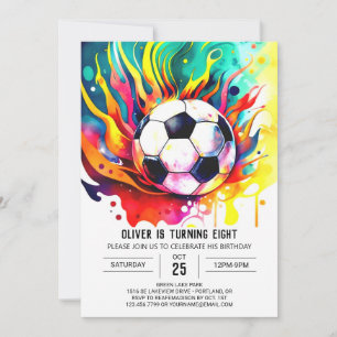 Eleganter Goal Watercolor Fußball Geburtstag Einladung