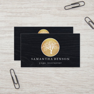 Eleganter Gold-Aquarell-Baum-Yoga und Meditation Visitenkarte