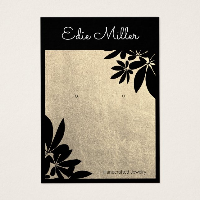 Eleganter Gold Black Floral Script Schriftart Earr (Vorderseite)