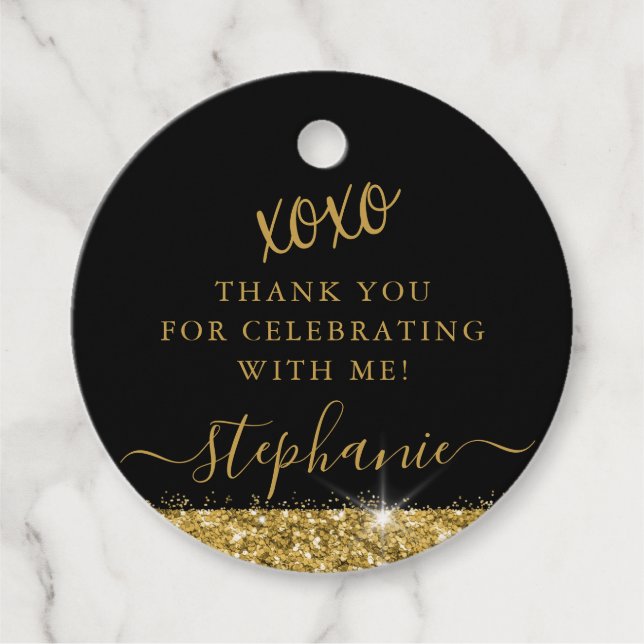 Eleganter Gold Black Glitzer Danke Custom Geschenkanhänger (Vorderseite)