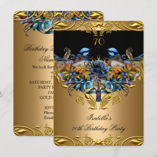 Eleganter Gold Blaumeise Vogel Schwarz 70. Geburts Einladung