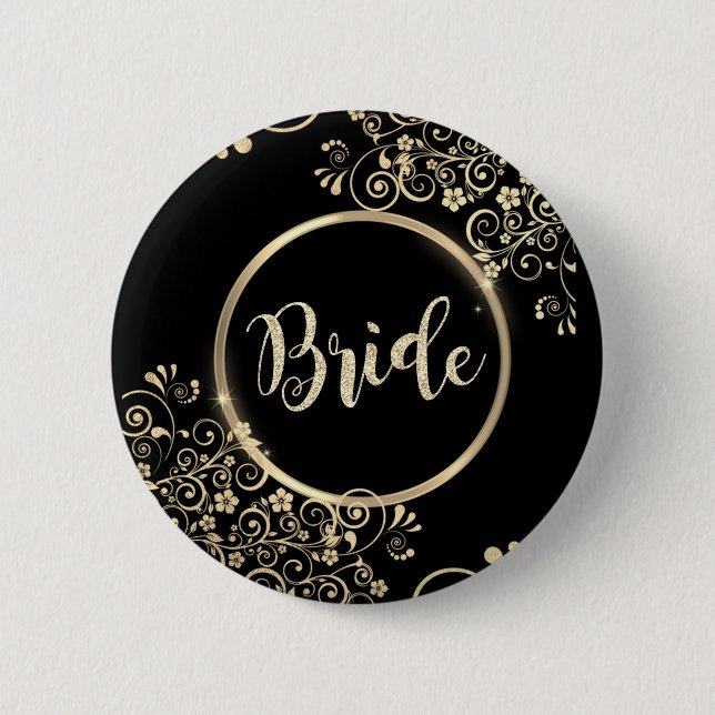 Eleganter Gold Blume Glitzer Button (Vorderseite)