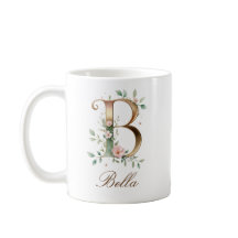 Eleganter Gold-Blumen-Initiale B Monogramm-Becher