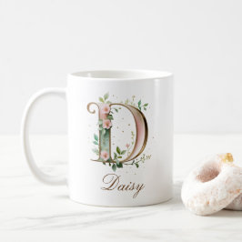 Eleganter Gold-Blumen-Initiale D-Monogramm-Becher Kaffeetasse