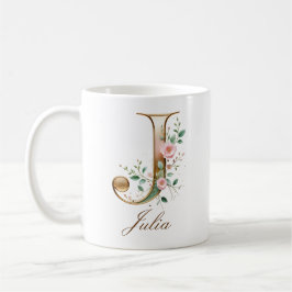 Eleganter Gold-Blumen-Initiale J Monogramm-Becher Kaffeetasse