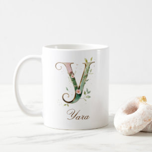 Eleganter Gold-Blumen-Initiale Y-Monogramm-Becher Kaffeetasse
