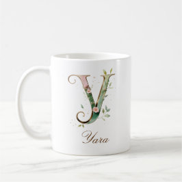Eleganter Gold-Blumen-Initiale Y-Monogramm-Becher Kaffeetasse