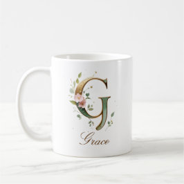 Eleganter Gold-Blumen-Initialen-G-Monogramm-Becher Kaffeetasse