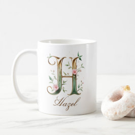 Eleganter Gold-Blumen-Initialen-H-Monogramm-Becher Kaffeetasse