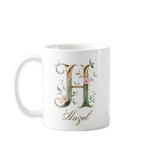 Eleganter Gold-Blumen-Initialen-H-Monogramm-Becher