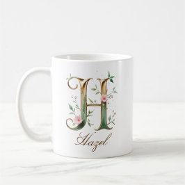 Eleganter Gold-Blumen-Initialen-H-Monogramm-Becher Kaffeetasse