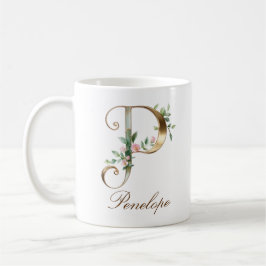 Eleganter Gold-Blumen-Initialen-P-Monogramm-Becher Kaffeetasse