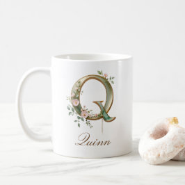Eleganter Gold-Blumen-Initialen-Q-Monogramm-Becher Kaffeetasse