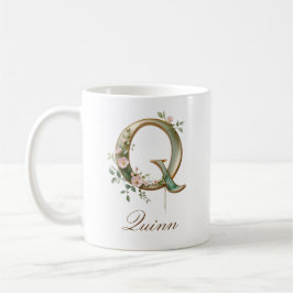 Eleganter Gold-Blumen-Initialen-Q-Monogramm-Becher Kaffeetasse