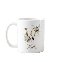 Eleganter Gold-Blumen-Initialen-W-Monogramm-Becher