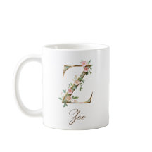 Eleganter Gold-Blumen-Initialen-Z-Monogramm-Becher