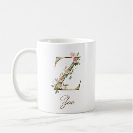 Eleganter Gold-Blumen-Initialen-Z-Monogramm-Becher Kaffeetasse