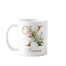 Eleganter Gold-Blumen-Letter-X-Monogramm-Becher