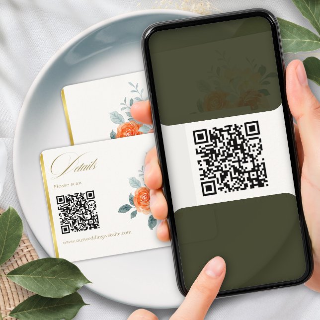 Eleganter Gold Blush Blumenzettel QR Code Begleitkarte (Von Creator hochgeladen)
