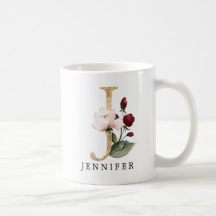 Eleganter Gold-Blush und burgunderrote Blumeniniti Kaffeetasse