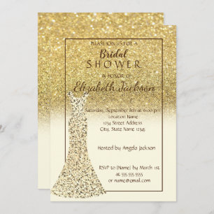 Eleganter Gold Bokeh Glitzer, Dress Brautparty Einladung