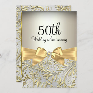 Eleganter Gold Bow & Floral Swirl 50 Jahre alt Einladung