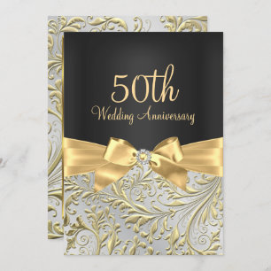 Eleganter Gold Bow & Floral Swirl 50 Jahre alt Einladung
