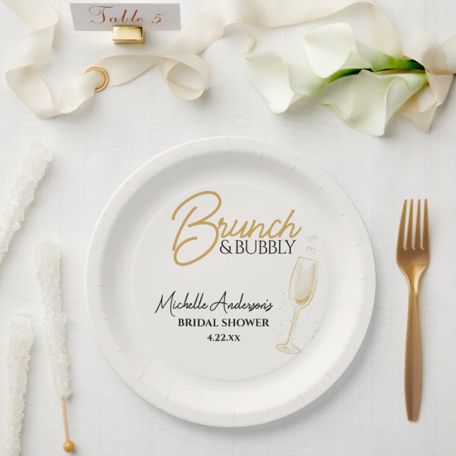 Eleganter Gold Brunch & Bubbly Brautjungfernabschi Pappteller (Hochzeit)