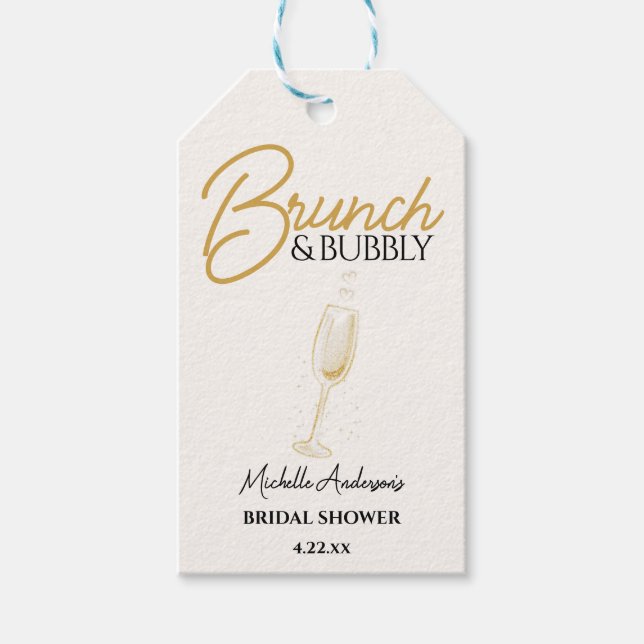 Eleganter Gold-Brunch & Bubbly-Junggesellinnenabsc Geschenkanhänger (Vorderseite)