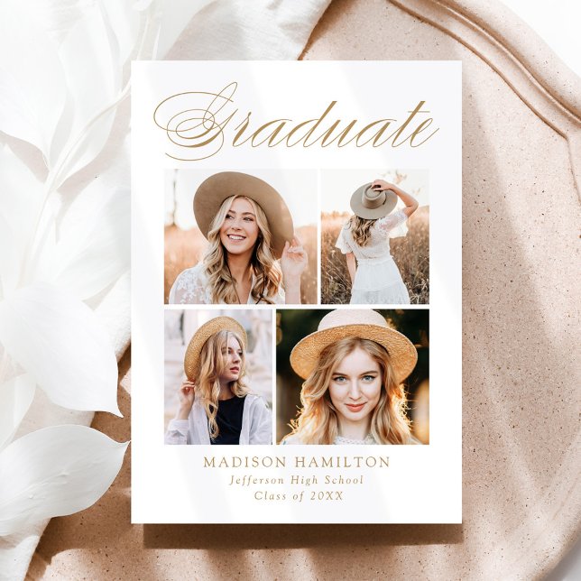 Eleganter Gold Calligraphy 4 Foto Abschluss Ankündigung (Von Creator hochgeladen)