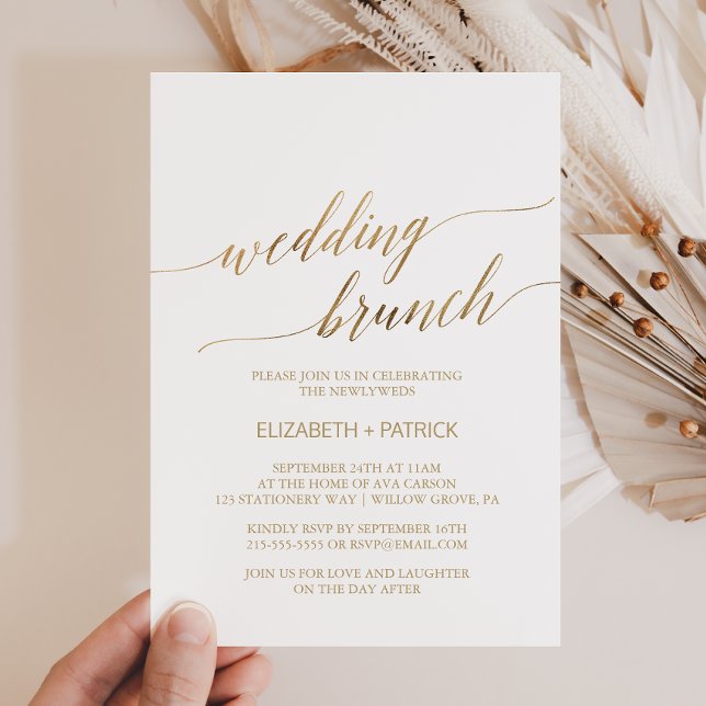 Eleganter Gold Calligraphy Wedding Brunch Einladung (Von Creator hochgeladen)