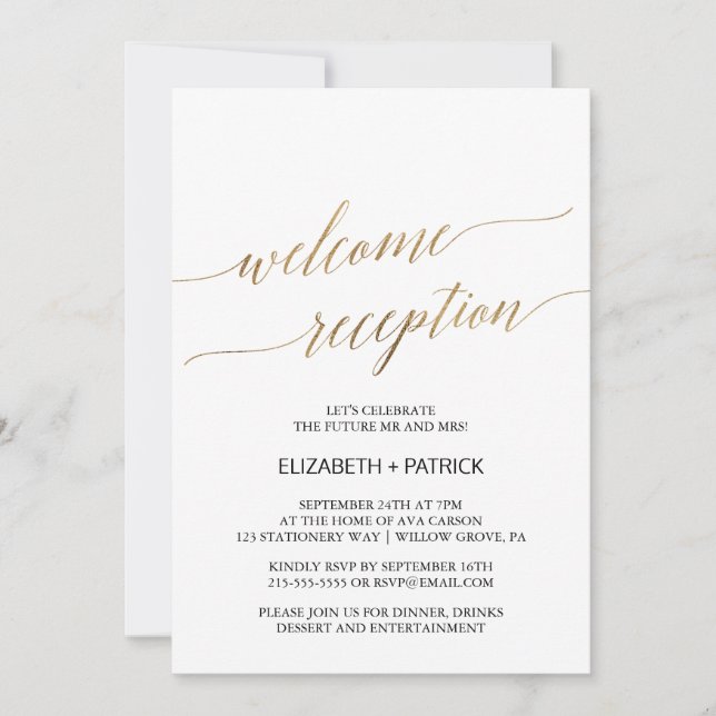 Eleganter Gold Calligraphy Welcome Empfang Einladung (Vorderseite)