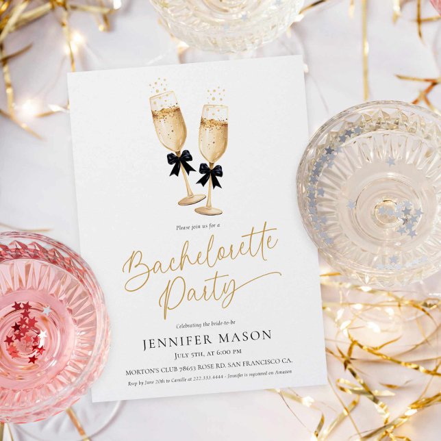 Eleganter Gold Champagne Junggeselinnen-Abschied Einladung (Bachelorette Champagne themed Party Invitation)