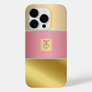 Eleganter Gold Chopper Rosa Metallischer Monogramm Case-Mate iPhone 14 Pro Hülle