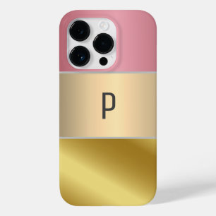 Eleganter Gold Chopper Rosa Metallischer Monogramm Case-Mate iPhone 14 Pro Hülle