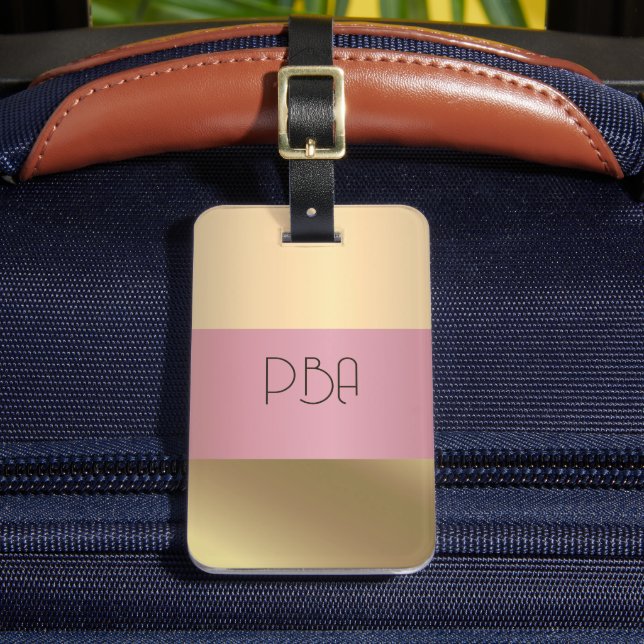 Eleganter Gold Chopper Rosa Metallischer Monogramm Gepäckanhänger (Vorderseite Insitu 2)