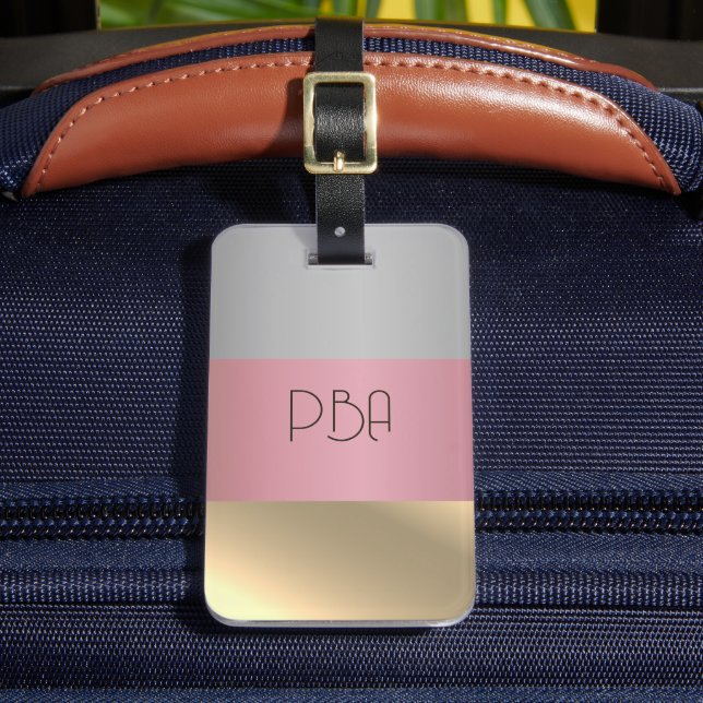 Eleganter Gold Chopper Rosa Metallischer Monogramm Gepäckanhänger (Vorderseite Insitu 2)