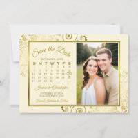 Eleganter Gold & Creme Kalender & Foto Hochzeit