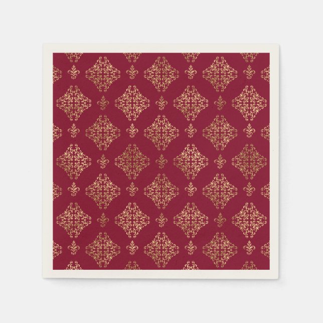 Eleganter Gold Damask auf Burgundy Paper Serviette (Vorderseite)
