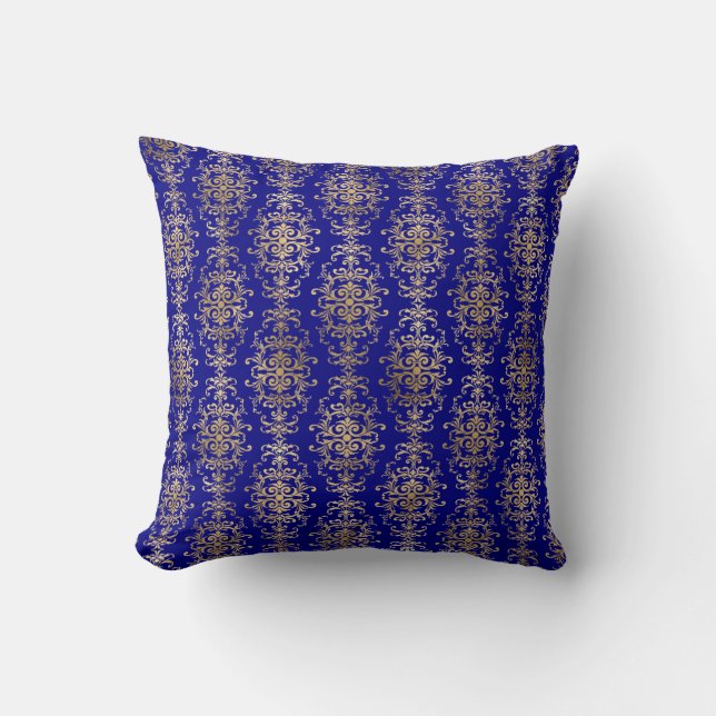 Eleganter Gold Damask auf dem Blauzungenkissen Kissen (Vorderseite)