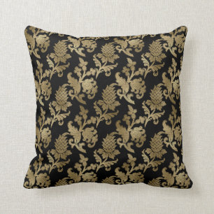 Eleganter Gold Damask auf schwarzem Kissen