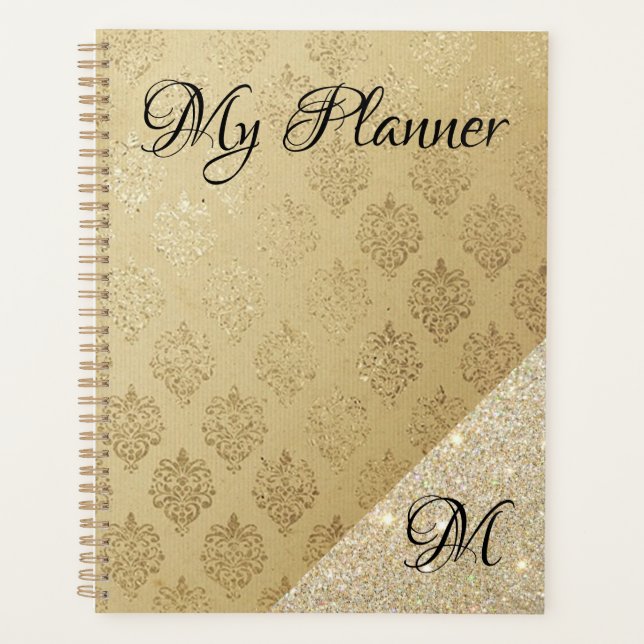 Eleganter Gold Damask und Imitate Glitzer Planer (Vorderseite)
