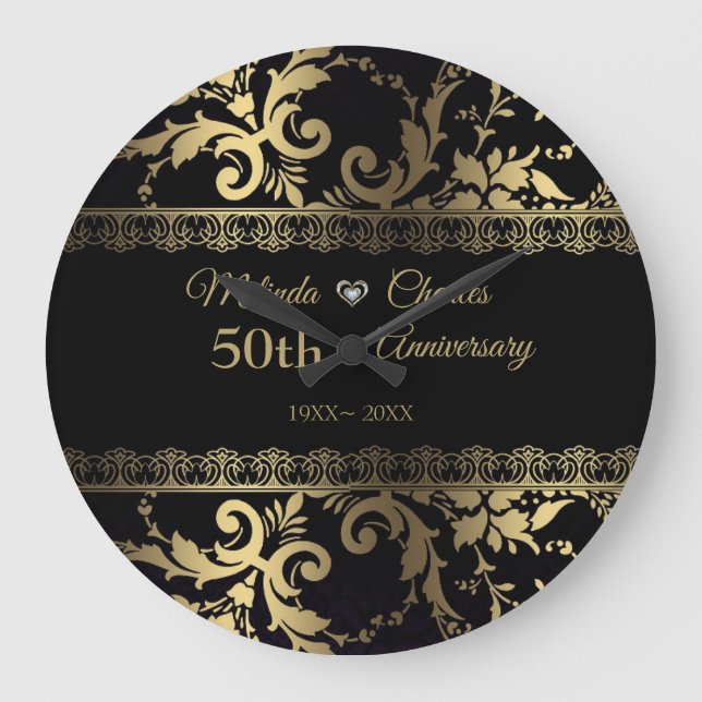 Eleganter Gold Damask und Spitze Große Wanduhr (Vorderseite)