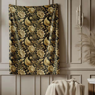 Eleganter Gold Damaskus Blanket im barocken schwar Fleecedecke