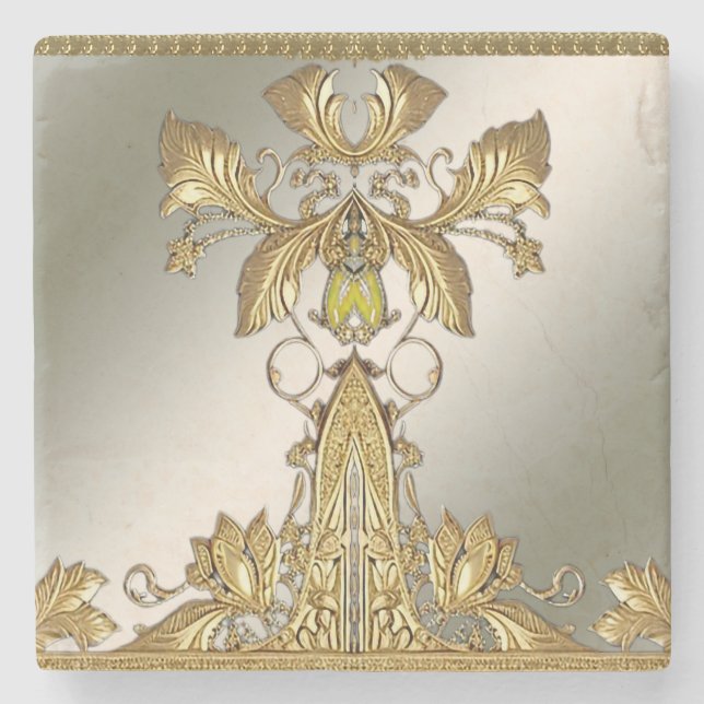 Eleganter Gold Decorative Blumengestone Untersetze Steinuntersetzer (Vorderseite)