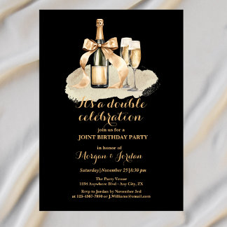 Eleganter Gold Double Celebration Joint Geburtstag Einladung
