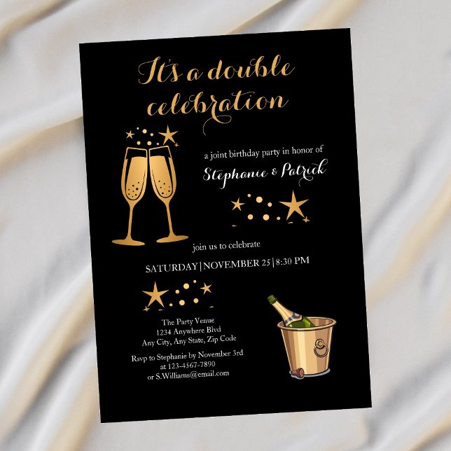 Eleganter Gold Double Celebration Joint Geburtstag Einladung (Von Creator hochgeladen)