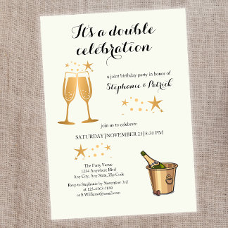 Eleganter Gold Double Celebration Joint Geburtstag Einladung