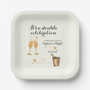 Eleganter Gold Double Celebration Joint Geburtstag Pappteller