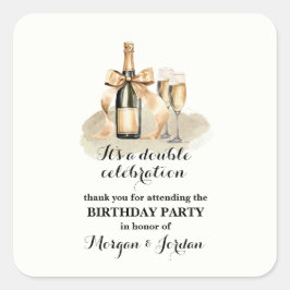 Eleganter Gold Double Celebration Joint Geburtstag Quadratischer Aufkleber